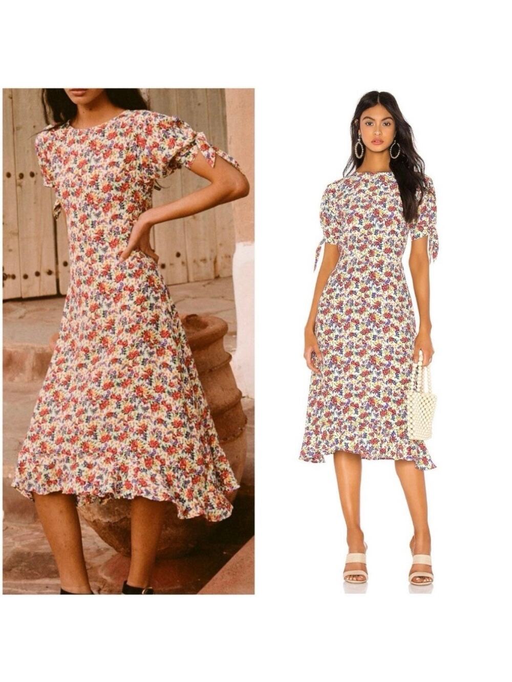 Faithfull the Brand Emilia Midi Dress in Lumina Floral Print grandmacore ruffle